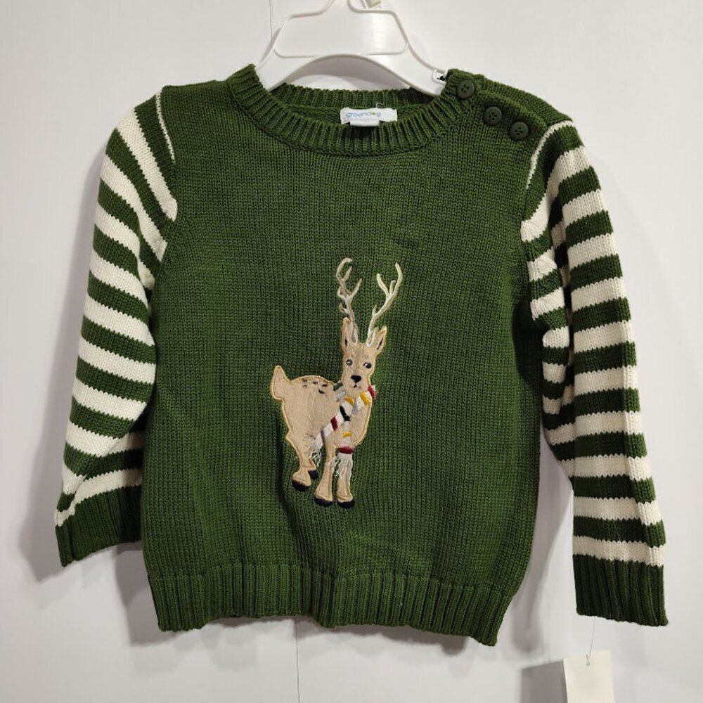 Greendog Y2K Christmas Reindeer Sweater 24 Months 100% Cotton Green NWT